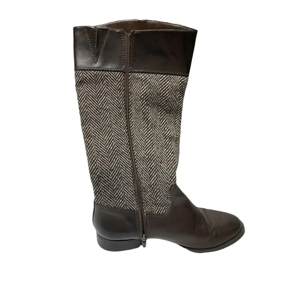 Tommy Hilfiger Knee High Tweed Faux Leather Riding Boots Size 9.5